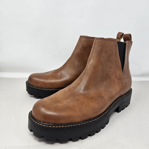 Zodiac Shiloh Cognac Faux Leather Bootie Womens Sz 8.5M Lug Sole Causal Comfort - Picture 3 of 11